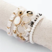 fashion jewelry natural stone druzy stone beaded bracelets multi layers strands stackable bracelet set for women