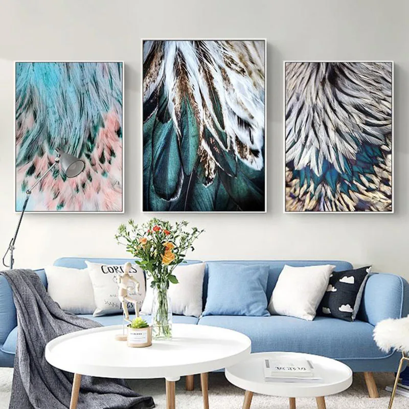 Скандинавская простая Настенная картина с красочными перьями картины для