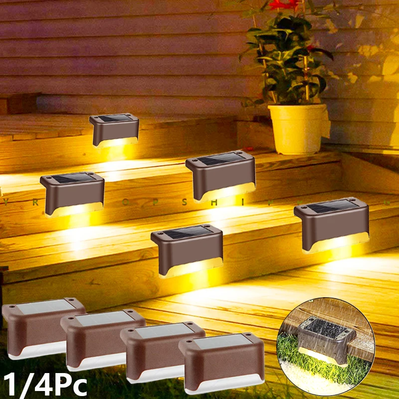 

LED Solar Lamp Path Stair Night Light Solar Power Outdoor Wall Light Garden Landscape Step Deck Lights Balcony Fence Decor Light
