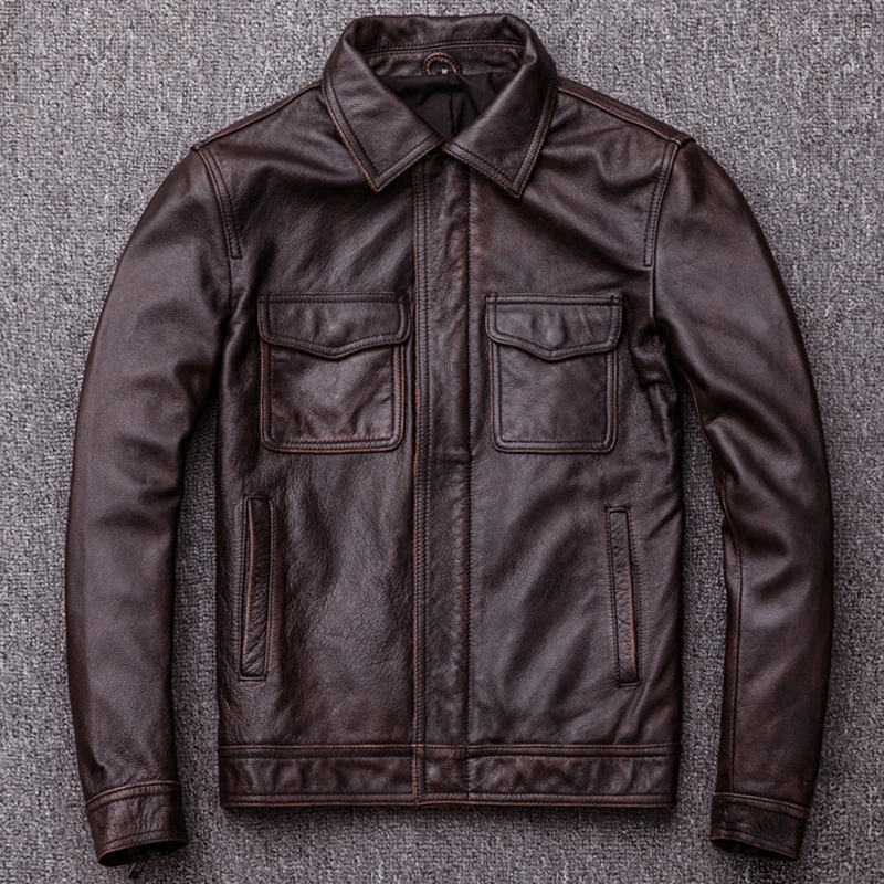 

Quality Italy Cow Leather Jacket and Coat Men Oversized 5XL Plus Size Genuine Leather Coat Winter Padded Cotton Overcoats A700