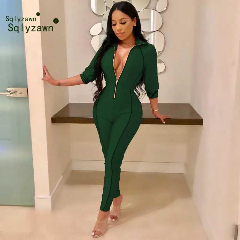 Женский Облегающий комбинезон в полоску красный синий повседневный на молнии с