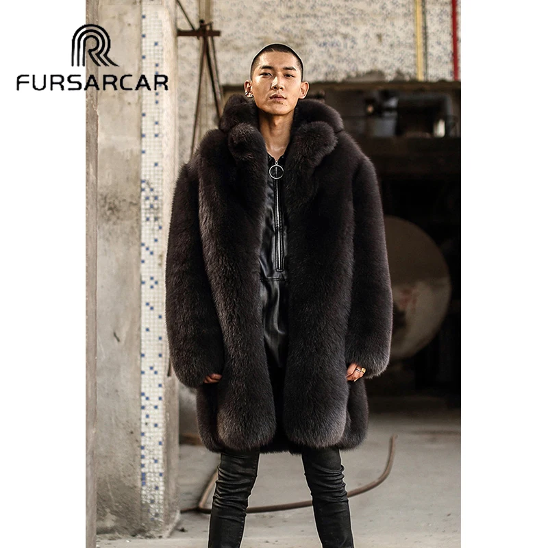 Новинка, меховое пальто для мужчин, модное Стильное толстое теплое пальто из лисьего меха с меховым воротником, роскошная зимняя куртка из лисьего меха