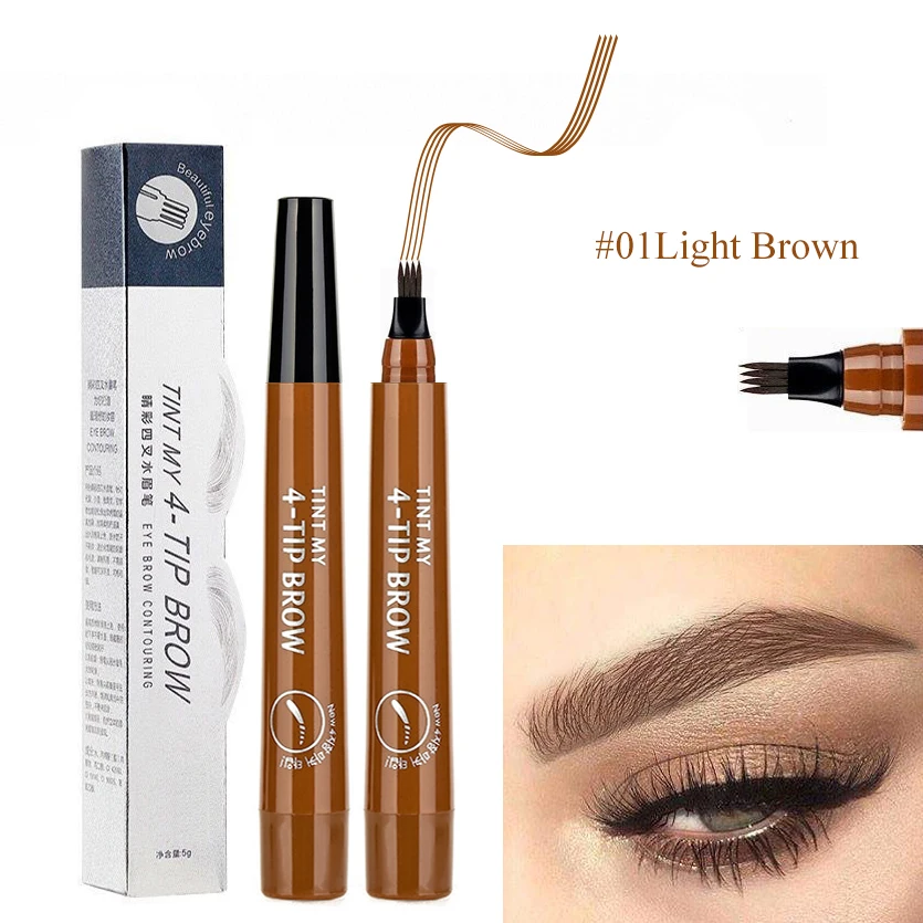 01LightBrown Карандаш для бровей, 4 когтя, тату-ручка, профессиональная, долговечная, водостойкая, микроблейдинг, тонкий эскиз, жидкая косметика для глаз, карандаш для бровей - Цвет: 01LightBrown