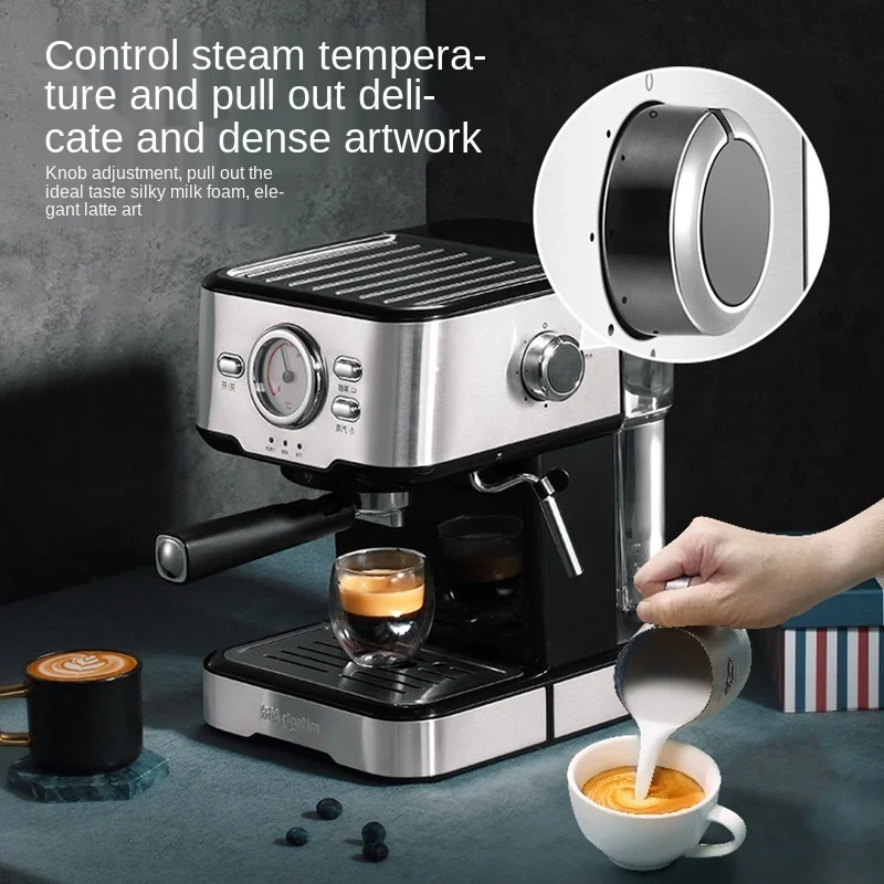

Small family coffee machine Italian semi automatic steam type milk foam coffee maker machine with grinder coffee espresso