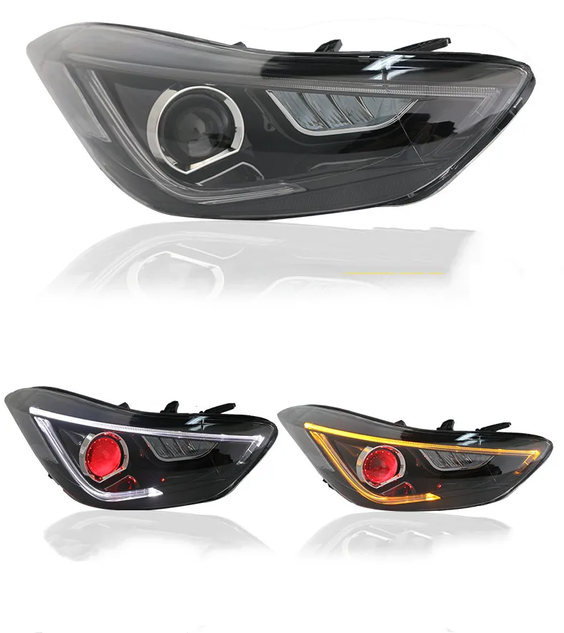 

Qirun HID светодиодная фара в сборе ангельские глазки дневные хосветильник с указателем поворота для Hyundai elantra 2013-2018