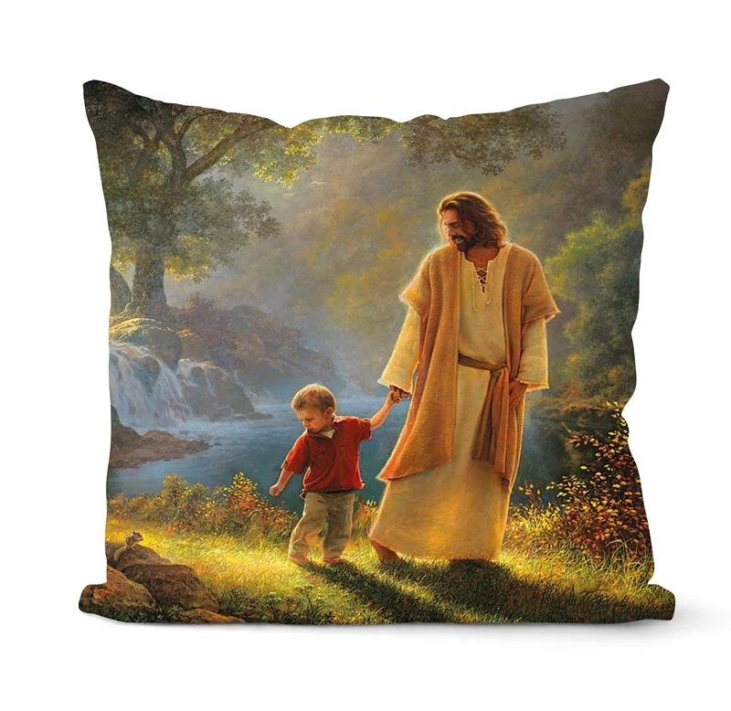 

Christian Throw Pillow Case Vintage Jesus Angle Cushion Covers for Home Sofa Chair Decorative Pillowcases