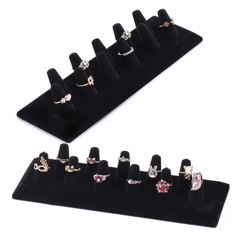 

11 Finger Ring Display Holder Countertop Jewelry Velvet Resin Showcase Organize K3ND