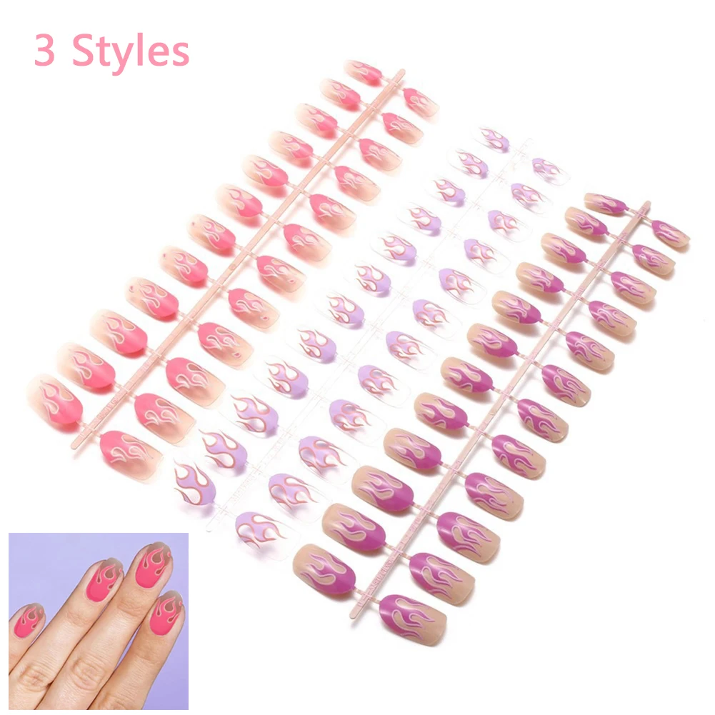 3 вида стилей 72pcs Пламя узор Ложные Типсы для ногтей художественная палитра