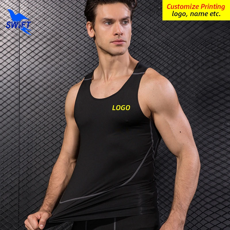 Customize LOGO Men's Tank Top Quick Dry Breathable Running Vest Elastic Workout Wear Tops Fitness Gym Summer Sleeveless Shirts