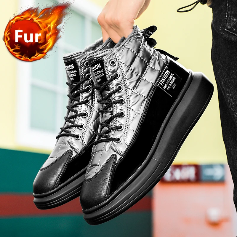 

Зимние новые мужские зимние ботинки, теплые плюшевые мужские ботинки с высоким берцем из хлопка, мужские мягкие уличные прогулочные ботинк...