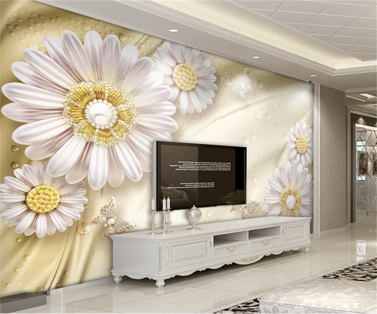 

European and American gorgeous golden flower jewelry background wall painting custom self-adhesive waterproof wallpaper mural