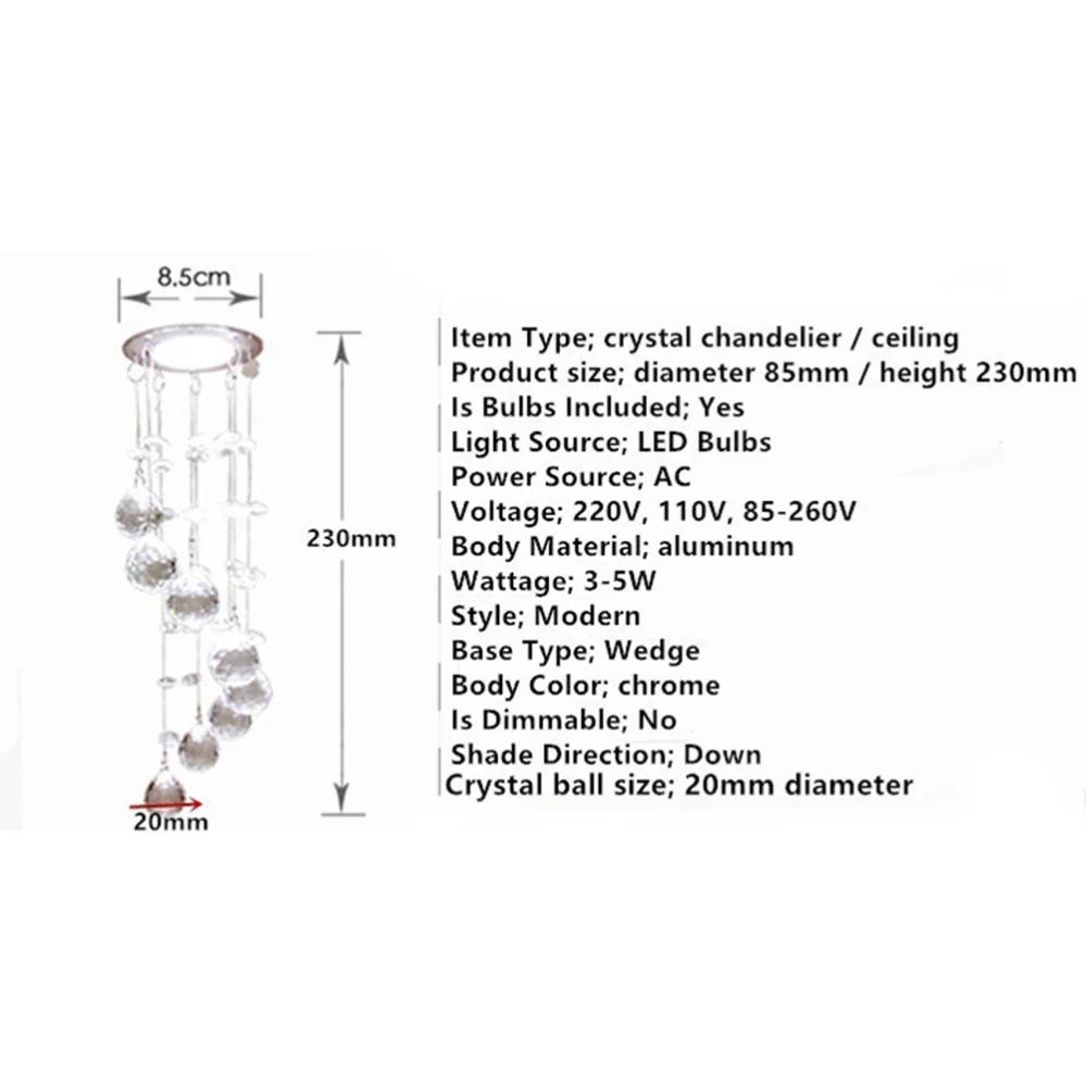 

New Suspension Hanging Crystal LED 3W Small Ceiling Lamp Corridor Balcony Aisle Hallway Lights Living Room Indoor Light Lighting