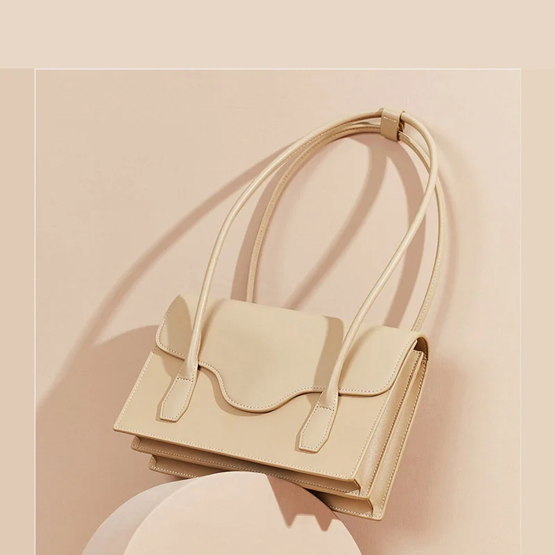 

Ins Women Retro Handbag Genuine Leather Ladies Shoulder Totes Underarm Top Handle Bag Fashion Small Subaxillary Bags