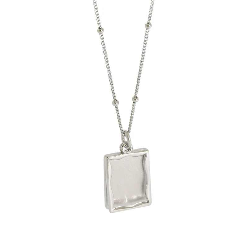 

100% 925 Sterling Silver Double Rectangular Metal Pendant Necklace For Women Jewelry, Trendy Bead Chain Necklaces Female Gifts