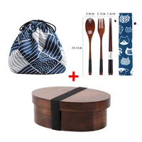 japanese wooden lunch box picnic bento box for kids dinnerware set insulation bag chopsticks fork spoon food storage container