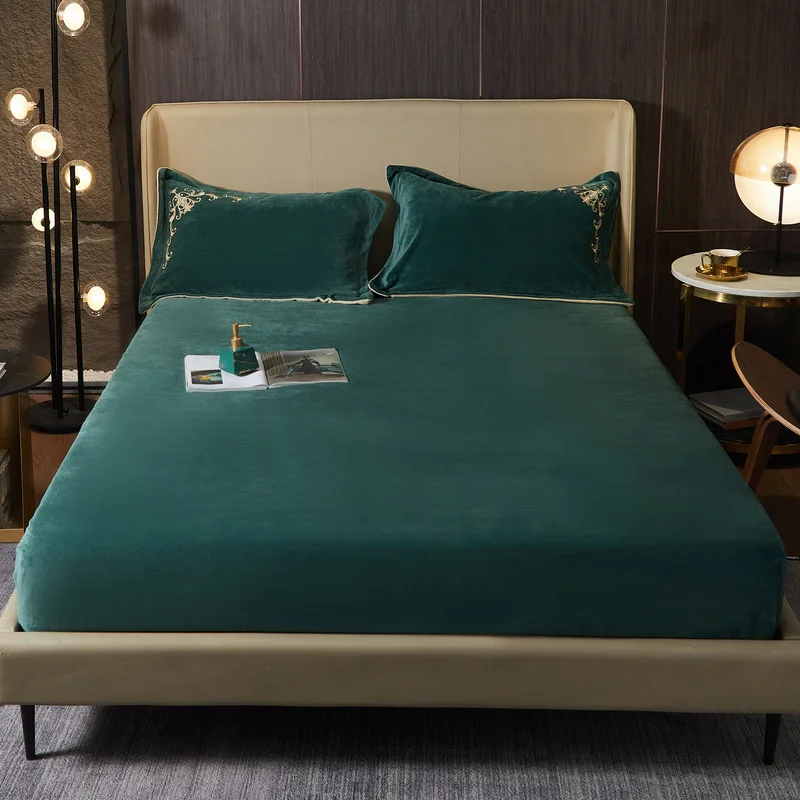 

Milk Velvet Bed Sheet Winter Warm Solid Flannel Elastic Band Fitted Sheet Super Soft king Size Double Bed Bed Sheet