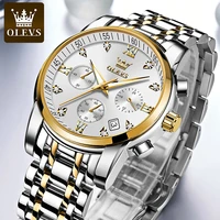 olevs mens top brand new fashion white watch mens luxury stainless steel strap luminous hands waterproof quartz watch 2858