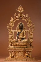16chinese temple collection old bronze gilt real gold three body buddha sakyamuni buddha terrace back light sitting buddha