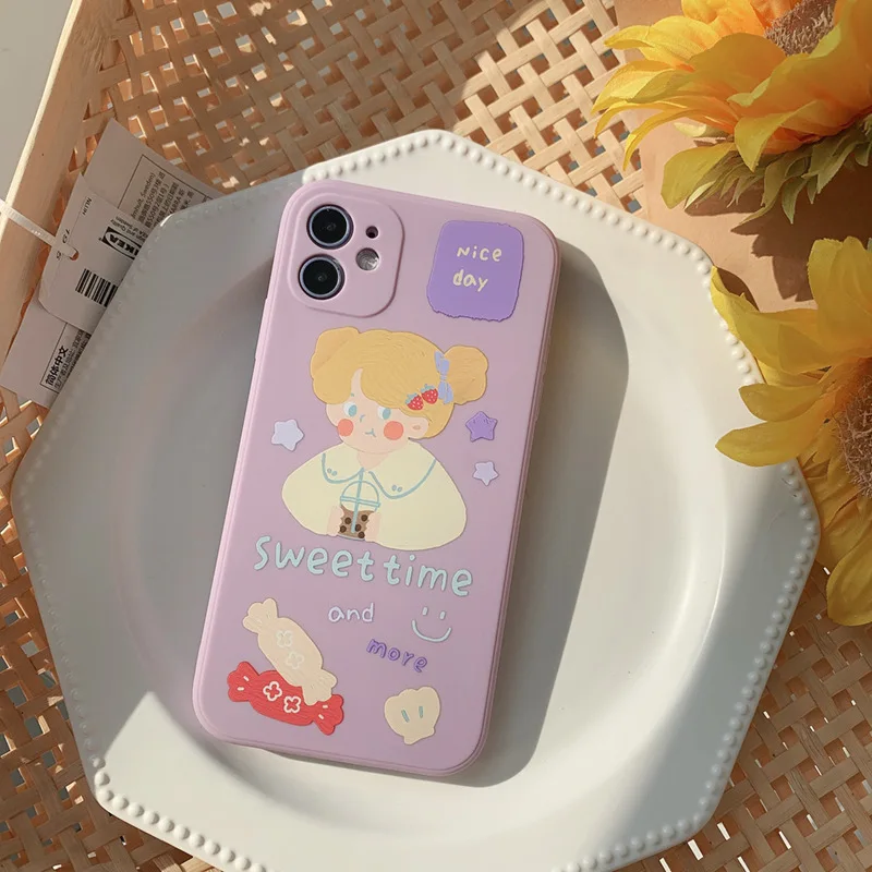 

Cartoon Milk Tea Lucky Silicone Soft Phone Case For iPhone 7 8 Plus 2020 SE X XR XS Max 11 11Pro Max 12 12Pro Max Pro Mini Case