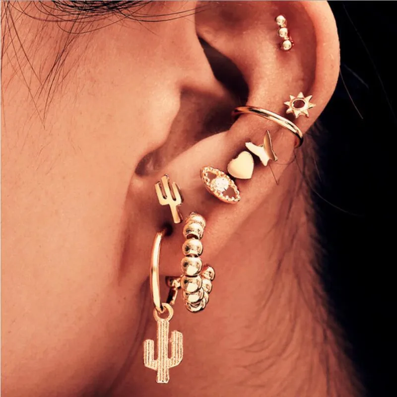 Женские серьги-гвоздики С КАКТУСОМ маленькие геометрические серьги глазом