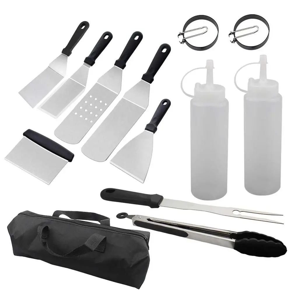 

Griddle Accessory Tool Kit 12PCS/Set Professional Grill Spatula & Scraper Set Flipper Stainless Steel For Flat Top Grill BBQ Kit