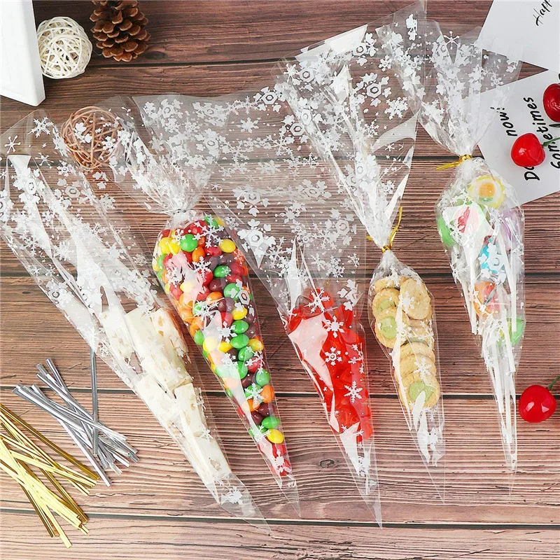 100 шт. Рождественские снежинки прозрачные конусные пакеты для лечения