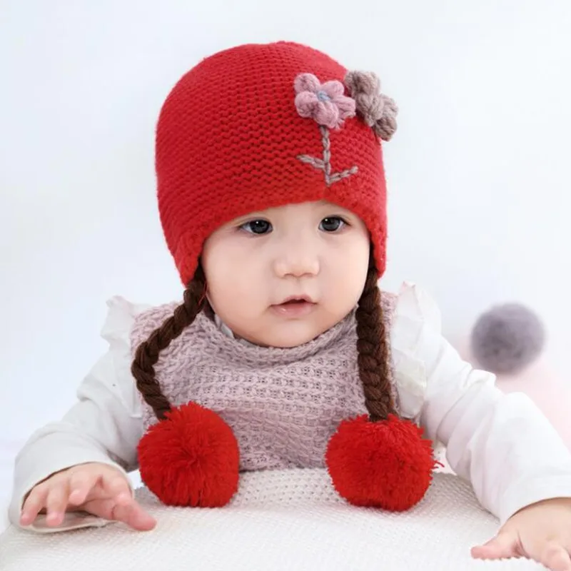 

Infant Girls Baby Toddler Knit Flower Hat Newborn Baby Bonnet Soft Cotton Cute Cap Newborn Baby Party 6-24 Months wf