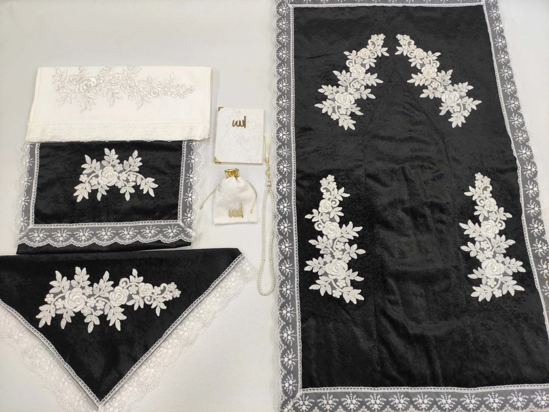 French Filet Lace Velvet Prayer Team Bundle Set Black