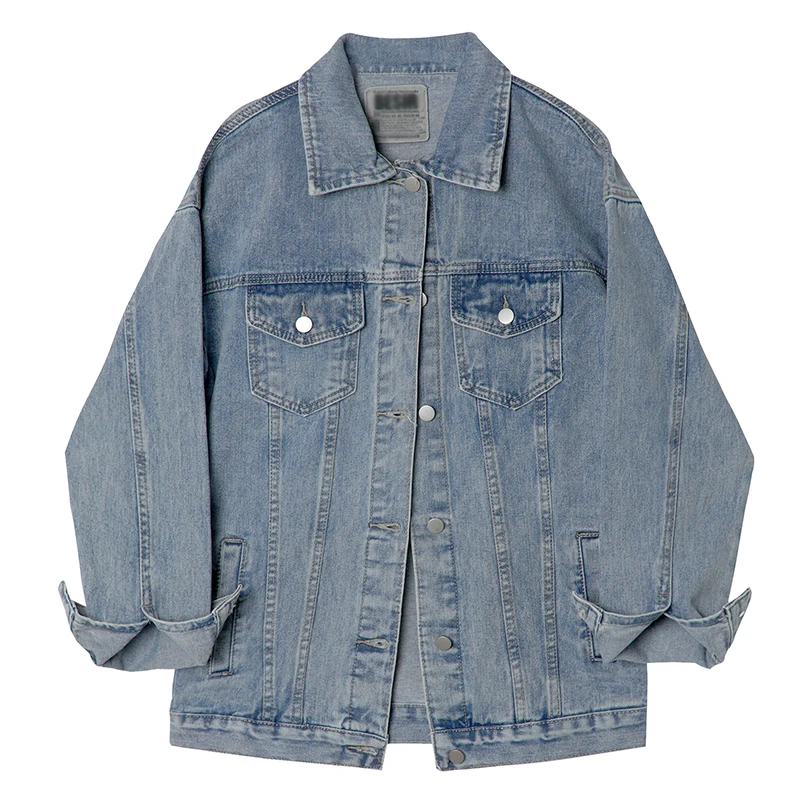 

Women's Oversized Loose Denim Jacket Distressed Long Sleeve Boyfriend Jean Coat Jeans Trucker Blue Jacket for Women Girls
