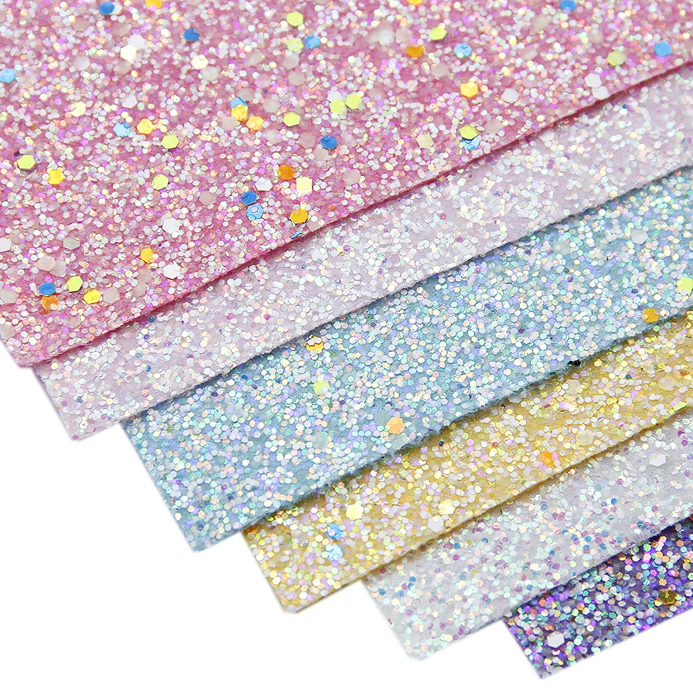 

6pieces/set 20*34cm Chunky Glitter Glow In The Dark Sequins Synthetic Leather Set Fabric DIY Handmade Materials,1Yc7398
