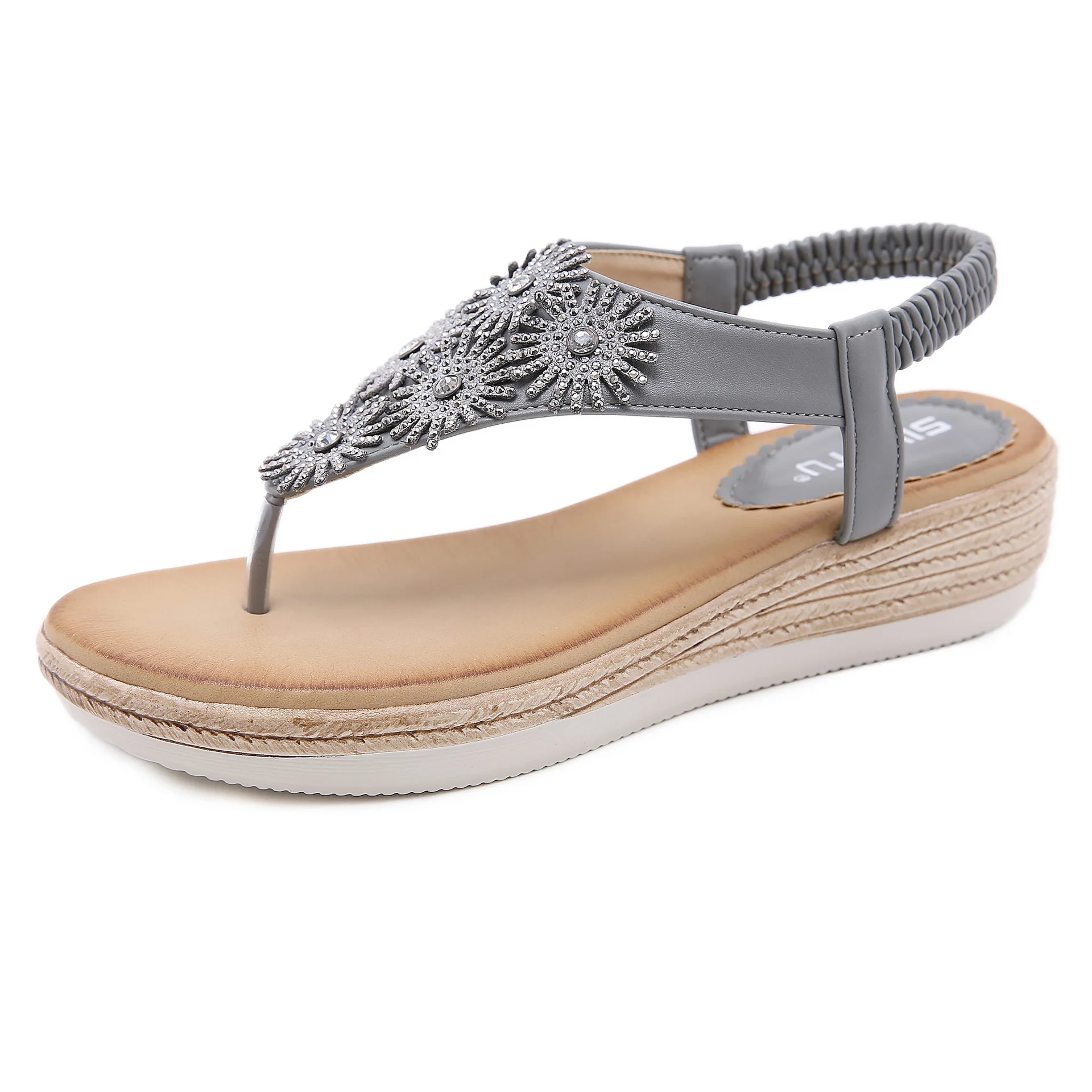 

Summer New Women Sandals Fashion Ladies Solid Color Peep Toe Elastic Band Wedge Flower Shoes Outdoor Casual Female Footwear