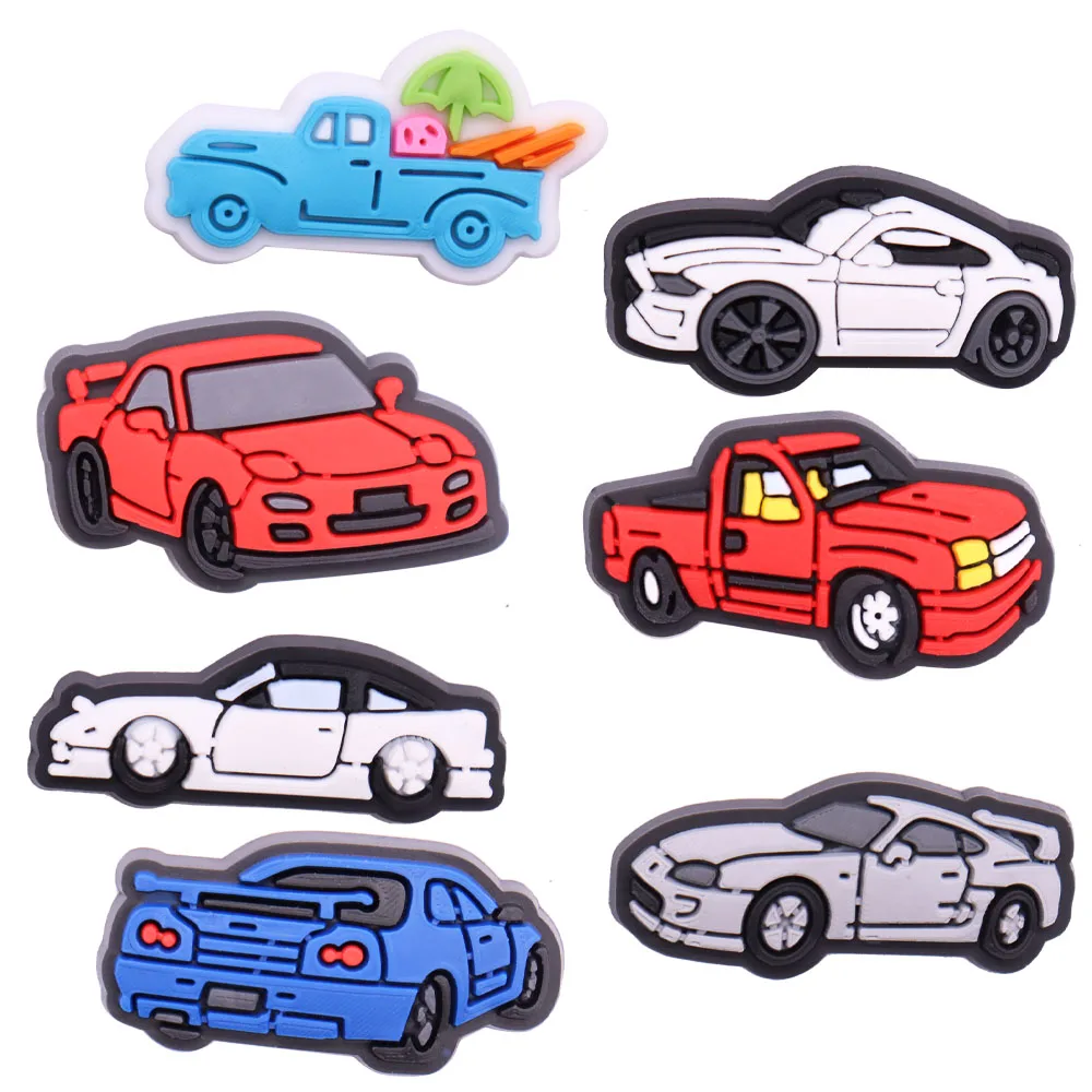 

Mix 50PCS PVC Cute Cartoon Shoe Charms Kawaii Lorry Sports Car Truck Umbrella Croc Jibz Buckle Fit Wristbands Shoe Decoration