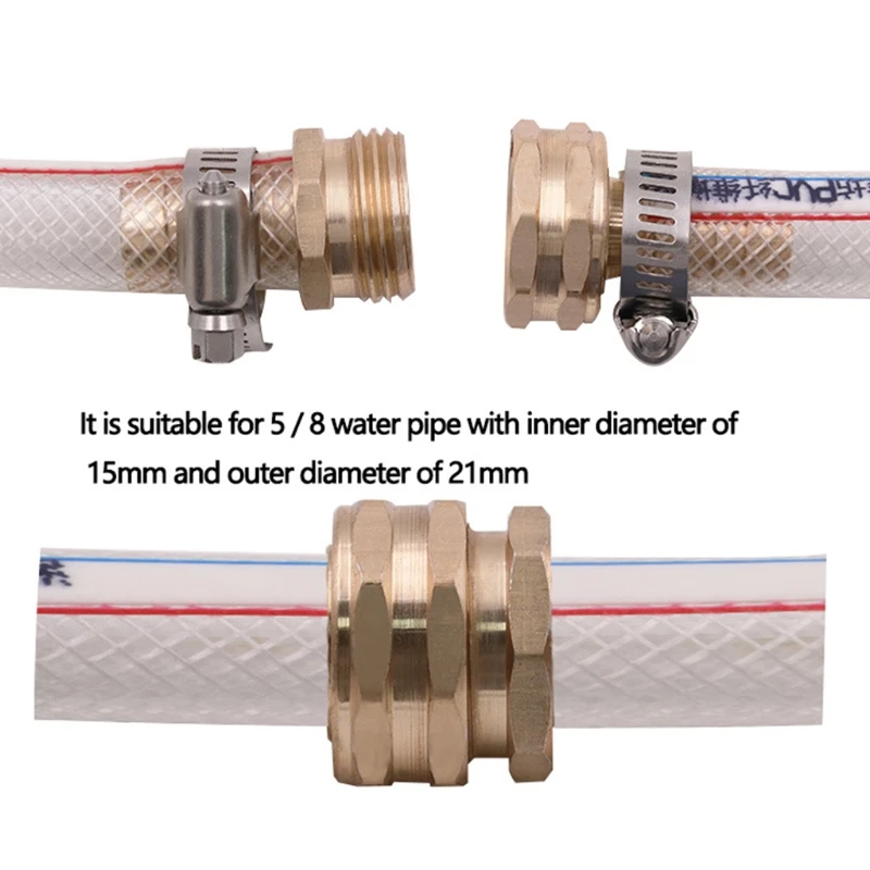 

5/8'' Garden Hose Joint Repair Set Aluminum Alloy Pipe Fitting Connector Adapter with Clamp
