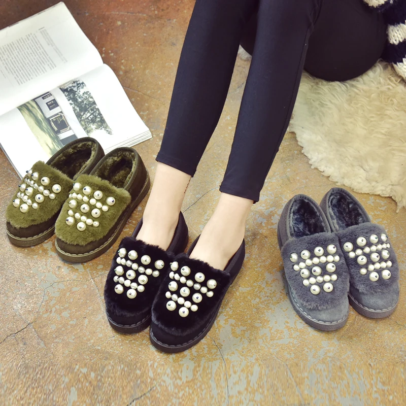 

2019 fashion string bead woman winter fur shoes short female plush snow boots anti-skid keep warm women's ankle boot size 35-40
