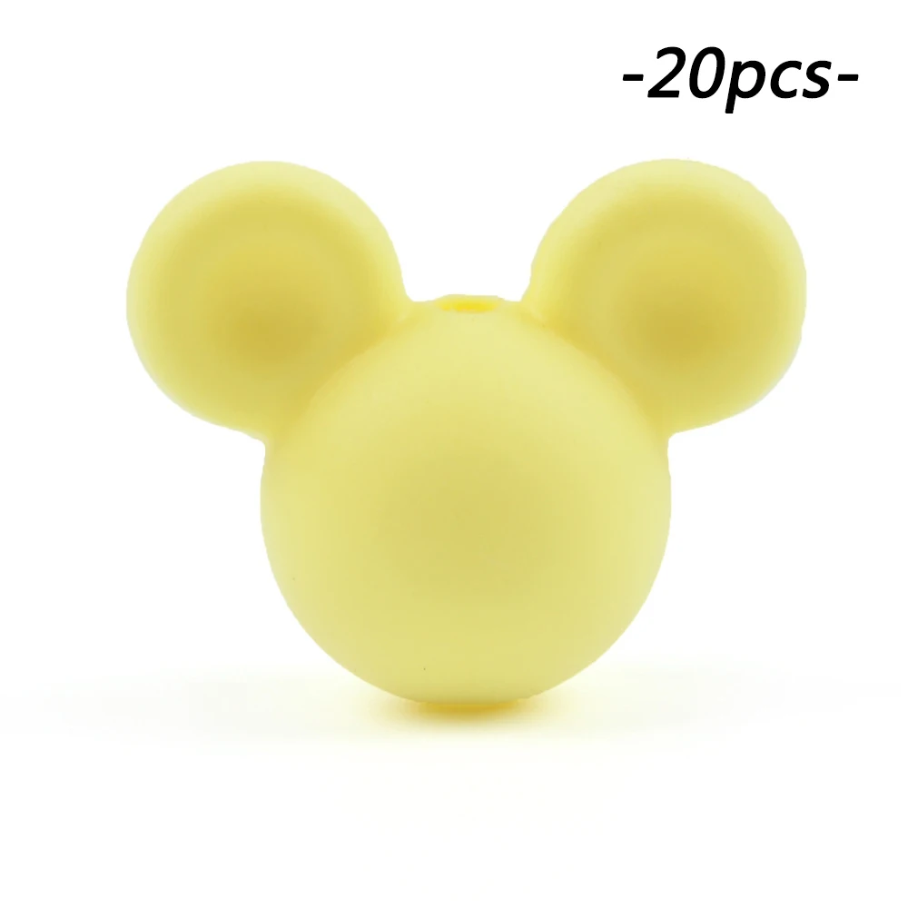 cream yellow LOFCA 20 штук силиконовые бусины Микки Силиконовые Детские Прорезыватели для зубов мультфильм Жевательная оральная зубная соска клип ожерелье Новорожденные игрушки - Цвет: cream yellow