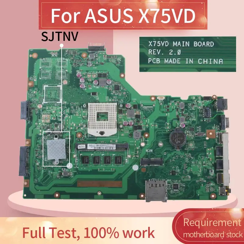 Placa-mãe do Portátil para Asus X75vd Notebook Mainboard Rev: 2.0 Sjtnv Hm70 Placa-mãe para notebook