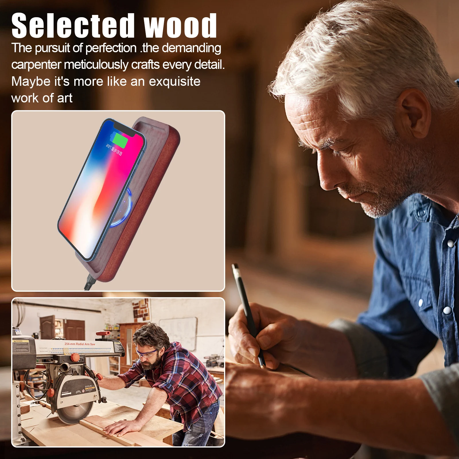 Деревянное Беспроводное зарядное устройство магнитное 15 Вт портативное