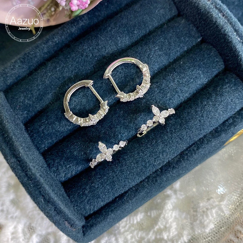 

Aazuo 100% 18K White Gold Yellow Gold Real Diamonds Fairy Butterfly Hoop Earrings For Baby Girl Friend Fashon Gift Thin Au750