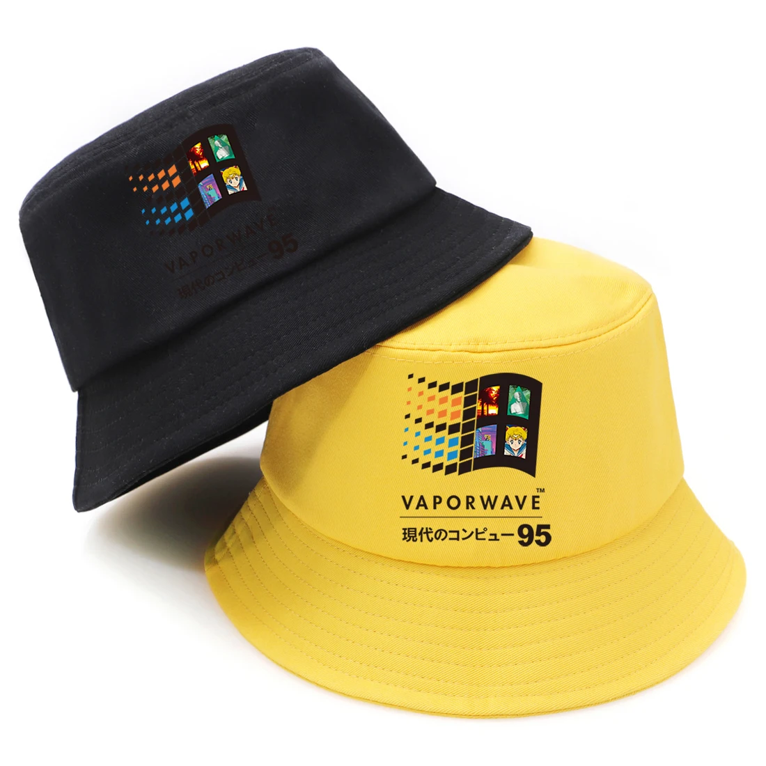 

Vaporwa Fisherman Hats Female Summer Vintage Retri Foldable Bucket Hat Male Hip Hop Bucket Cap New Fashion Black Gorra Hombre