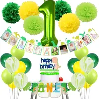 Green Dinosaur Balloon Arch Kit First Birthday Decor Monthly Picture Banner Little Dino Cake Topper for Boy Girl 1st Birthday