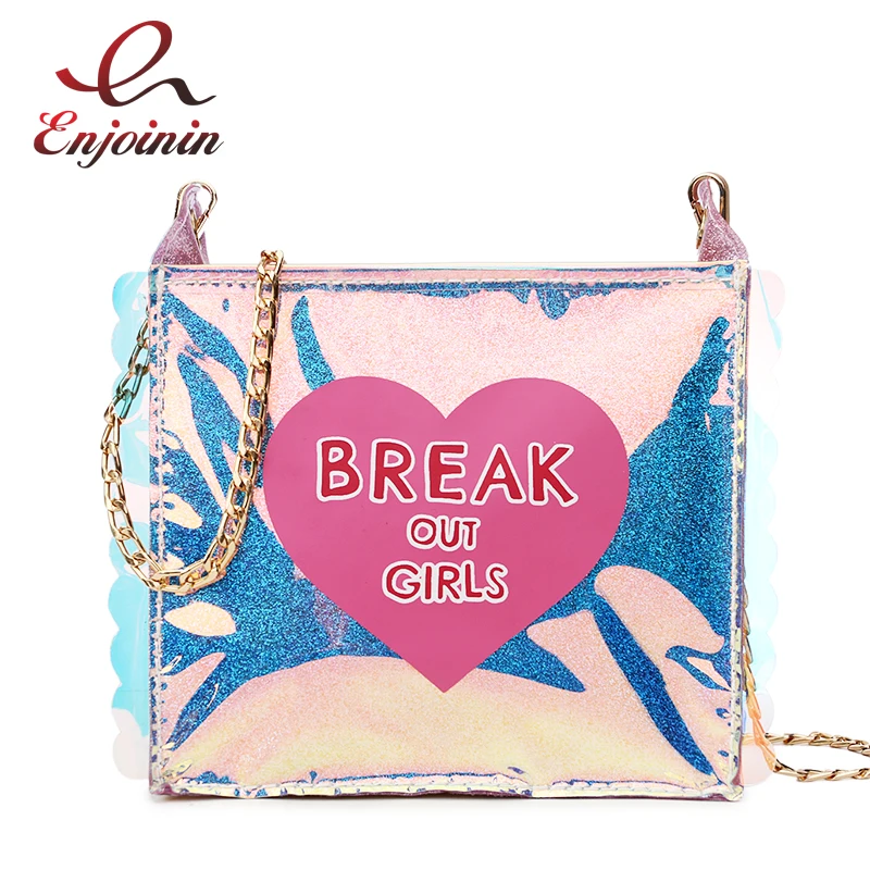 Милый дизайн лазерные желе ПВХ волнистые буквы сердце сумочки на цепочке и сумки