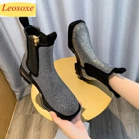 crystal boots women patchwork stretch cloth botas winter platform thick boots 2021 new snow slip on chelsea boots botas mujer