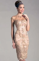 champagne cocktail dresses sheath cap sleeves knee length beaded lace party homecoming dresses