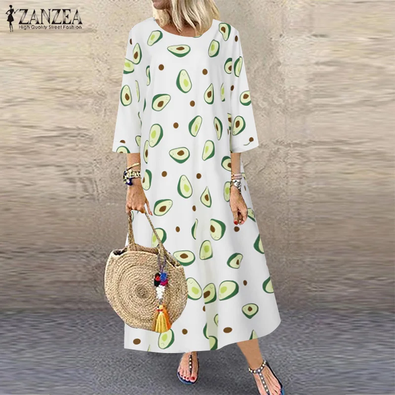 

ZANZEA Avocado Print Sundress Women Autumn Long Maxi Dress Casual Bohemian Holiday Vestidos Female Loose Beach Robe '