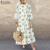 zanzea avocado print sundress women autumn long maxi dress casual bohemian holiday vestidos female loose beach robe