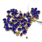 100 шт.упак. стеклянные хрустальные бусины разных размеров, Золотая основа, швейные ярко-синие стразы, аксессуары для одежды сделай сам