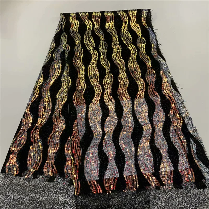

The latest gold line tulle lace fabric African lace fabric 2020 high quality lace Nigerian wedding tulle lace fabric run68-18