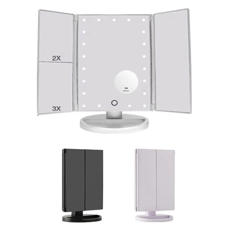 Зеркало для макияжа Trifold с 22 светодиодный подсветкой сенсорным экраном и 10x