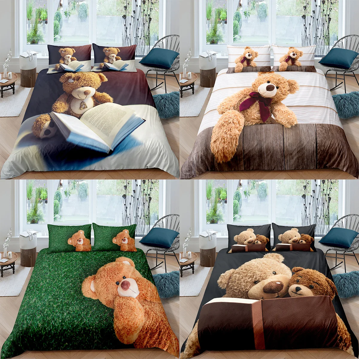 

Modern and simple color cartoon cute bear 3D color printing 2/3 piece bedding quilt cover bedding set
