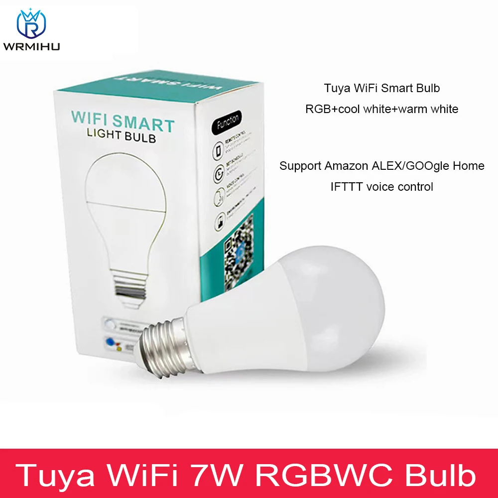 Tuya 7W WIFI Smart Light Bulb E27 RGBCW LED Lamp Dimmable With Smart Life APP Voice Control For Google Home Alexa